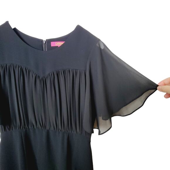 Catherine Malandrino Black Pleated Chiffon Bodice Fit & Flare Dress - Size 8 - Picture 6 of 7